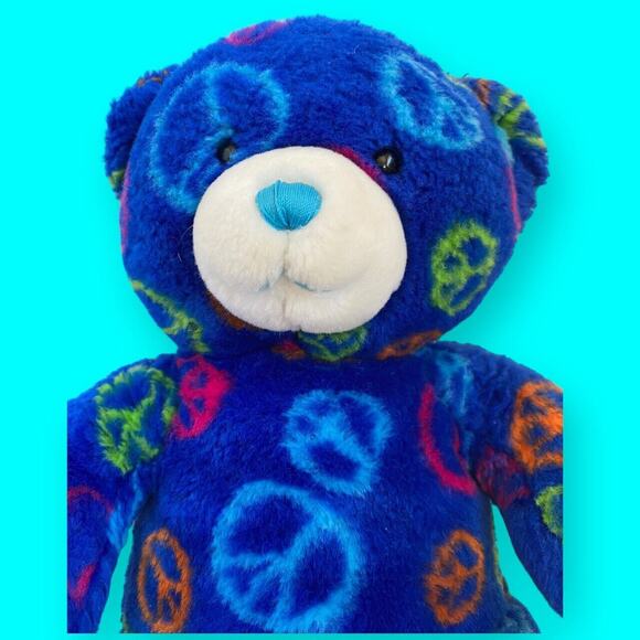 Build A Bear Workshop Blue Peace Sign Teddy Bear Plush 17" - Picture 5 of 10